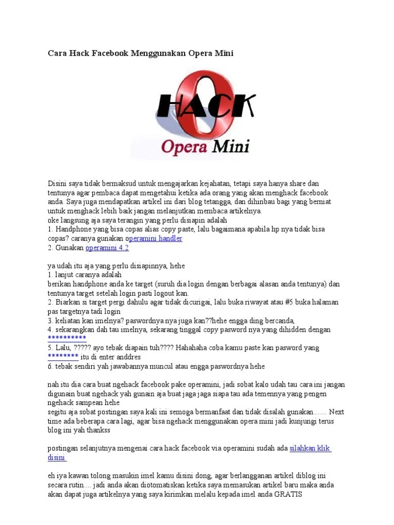 Cara Bajak Fb Lewat Opera Mini. Cara Hack Facebook Menggunakan Opera Mini