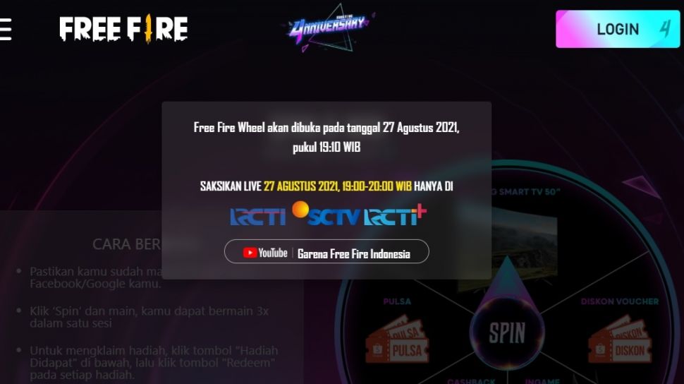 Free Fire Lucky Draw Spin. Cara Main Free Fire Wheel, Dapatkan Samsung Smart TV Malam Ini