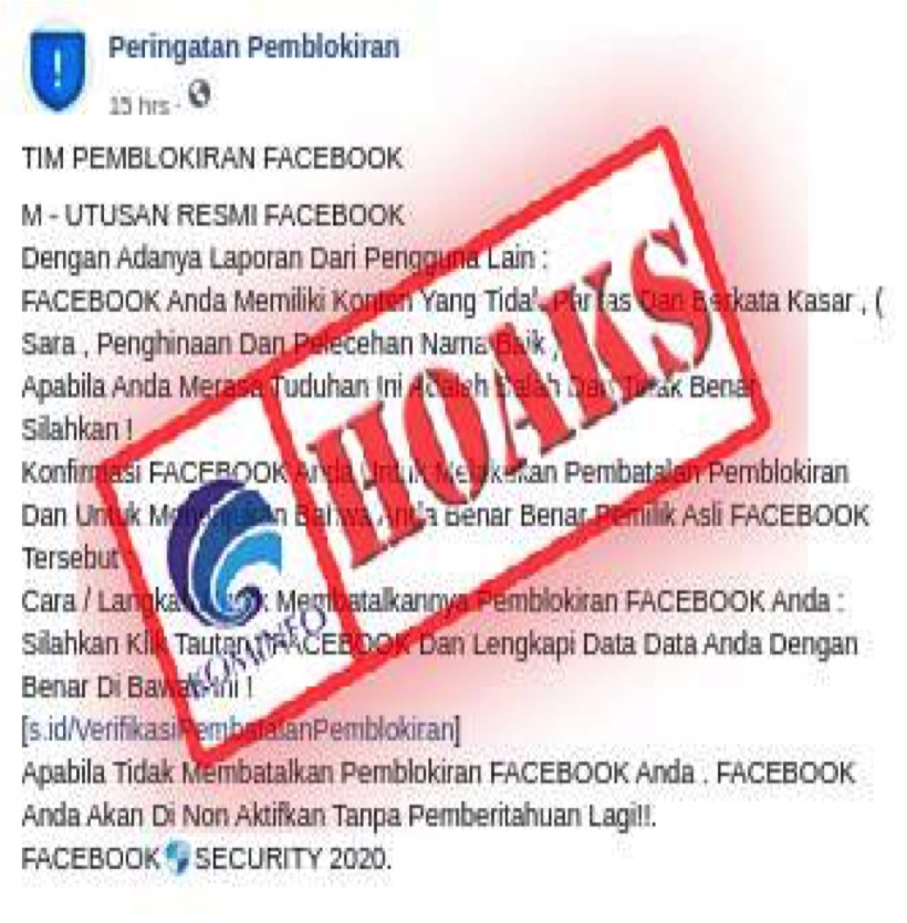 Blokir Facebook Secara Permanen. [HOAKS] Peringatan Pemblokiran oleh Tim Pemblokiran Facebook